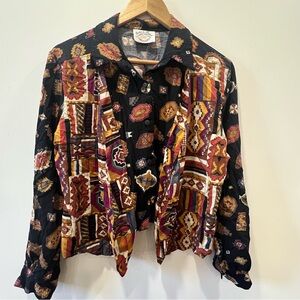 ✅5/$25 Fritz & Floyd Black Blazer tribal Artistic 90s vintage blouse faux vest